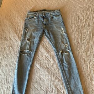 Hollister Blue Skinny Jeans with Knee Rips